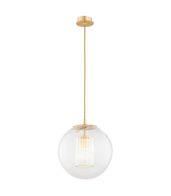 Hampton Globe Pendant Ceiling Light Transparent Brushed Brass E27-1