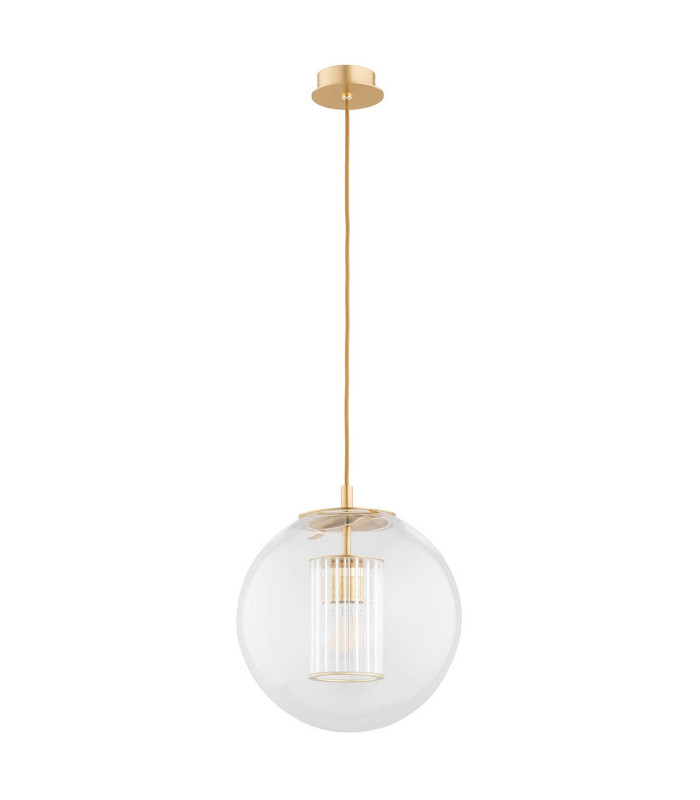 Hampton Globe Pendant Ceiling Light Transparent Brushed Brass E27-2