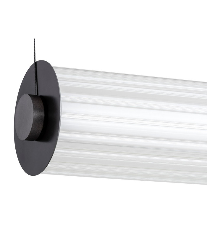 Hampton 80cm LED Bar Pendant Ceiling Light Brushed Titanium Clear Glass Shade 3000K-3