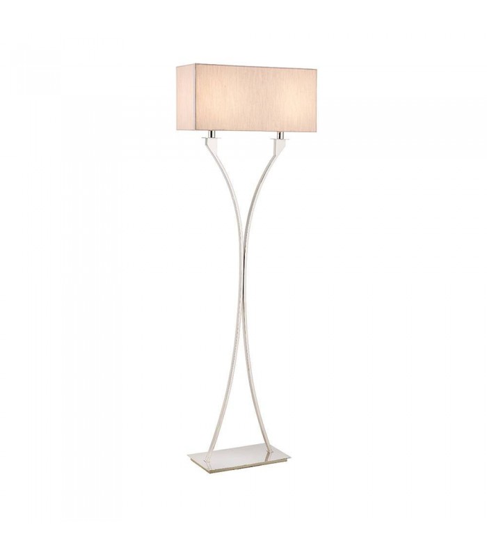 2 Light Floor Lamp Polished Nickel Plate with Beige Shade, E27 - 1