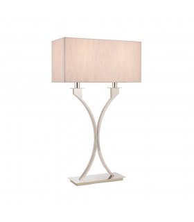 2 Light Table Lamp Polished Nickel Plate with Beige Shade, E27 - 1