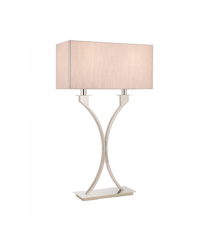 2 Light Table Lamp Polished Nickel Plate with Beige Shade, E27 - 1