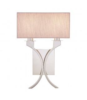2 Light Indoor Twin Candle Wall Light Polished Nickel Plate with Beige Shades, E14 - 1
