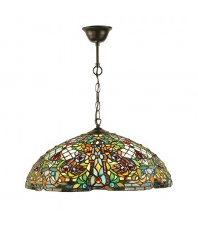 3 Light Large Ceiling Pendant Dark Bronze, Tiffany glass, E27 - 1