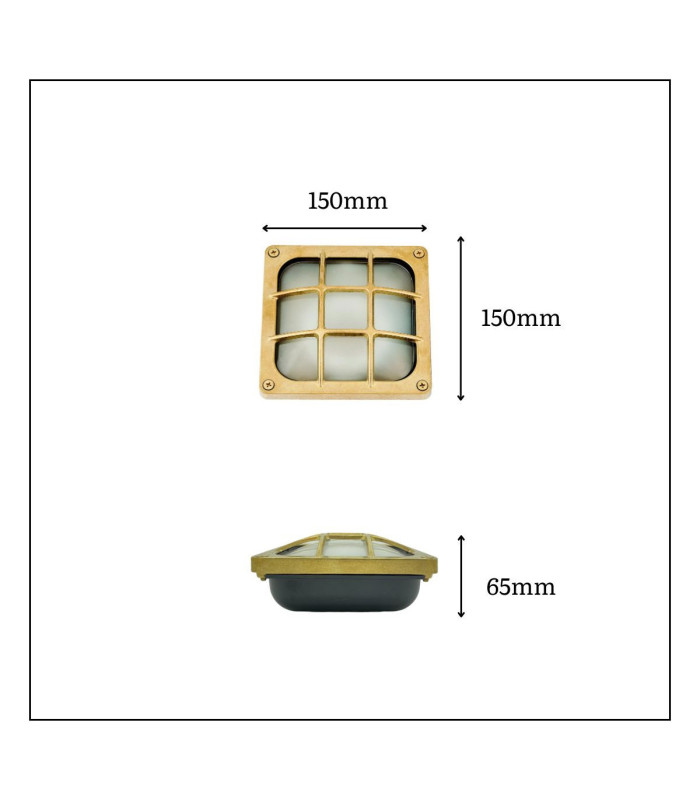 Francis Solid Brass Square 16cm Wall Light Antique Brass Finish IP64-3