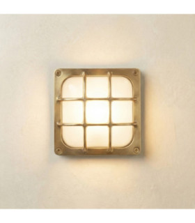 Francis Solid Brass Square 16cm Wall Light Raw Brass Finish IP64-1