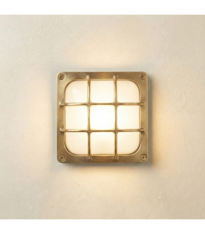 Francis Solid Brass Square 16cm Wall Light Raw Brass Finish IP64-1