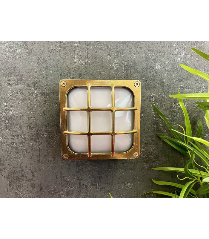 Francis Solid Brass Square 16cm Wall Light Raw Brass Finish IP64-8