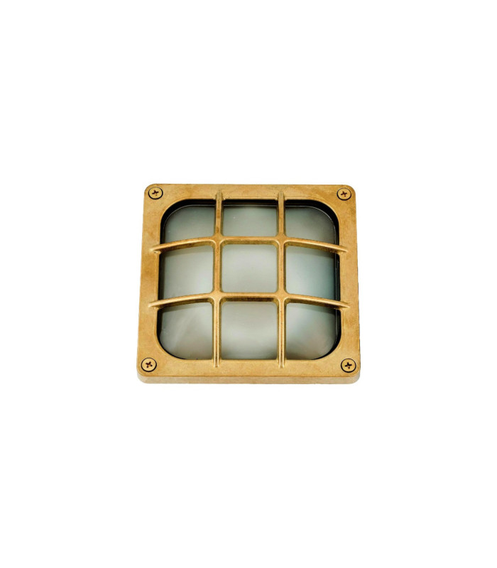Francis Solid Brass Square 16cm Wall Light Raw Brass Finish IP64-9