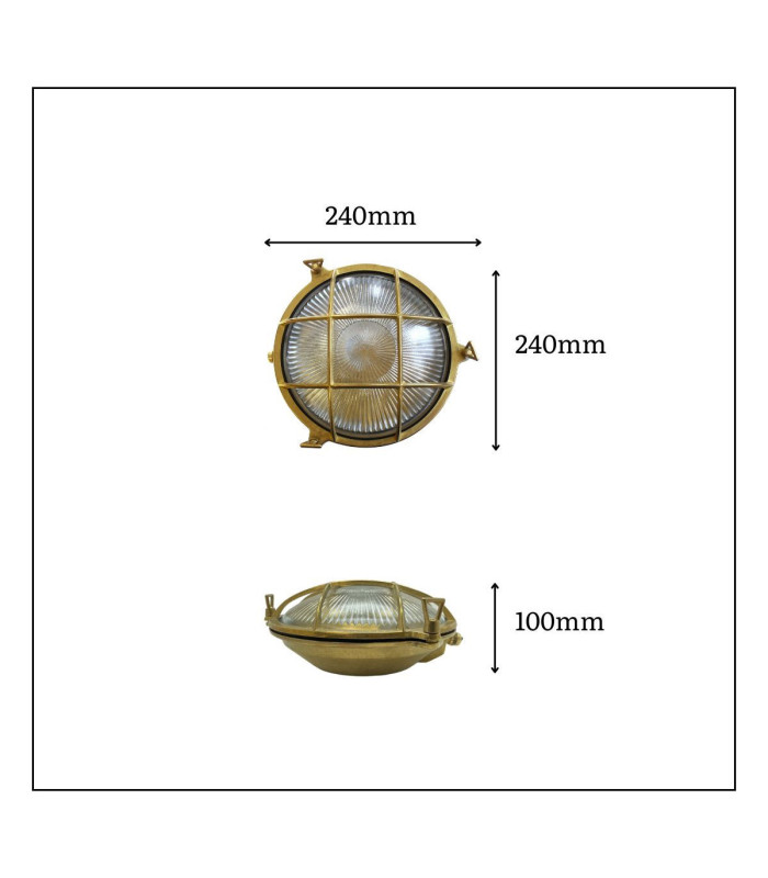 Grand Solid Brass Round 24cm Cabin Bulkhead Antique Brass Finish IP64-4