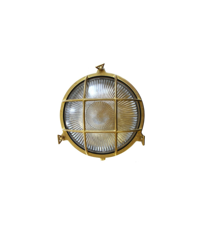 Grand Solid Brass Round 24cm Cabin Bulkhead Raw Brass Finish IP64-11