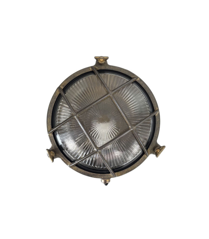 Small Solid Brass Round 21cm Cabin Bulkhead Antique Brass Finish IP64
