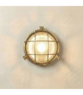 Small Solid Brass Round 21cm Cabin Bulkhead Raw Brass Finish IP64-1