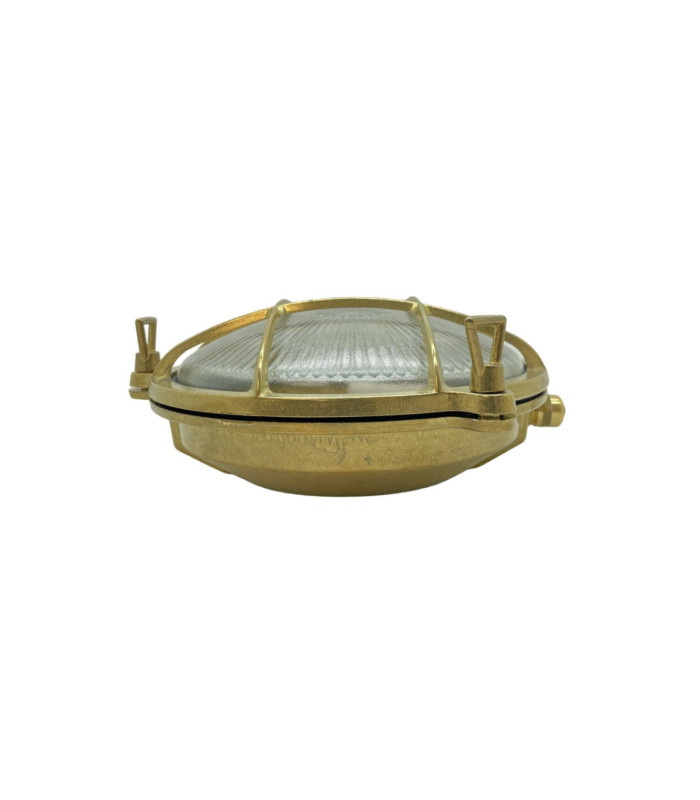 Small Solid Brass Round 21cm Cabin Bulkhead Raw Brass Finish IP64-6