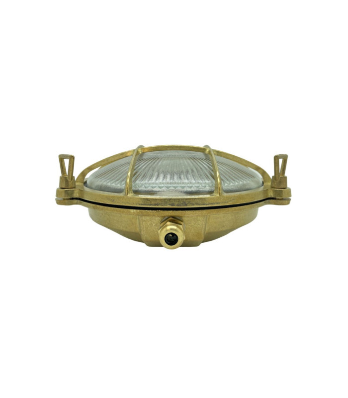 Small Solid Brass Round 21cm Cabin Bulkhead Raw Brass Finish IP64-7