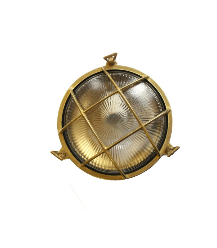 Small Solid Brass Round 21cm Cabin Bulkhead Raw Brass Finish IP64