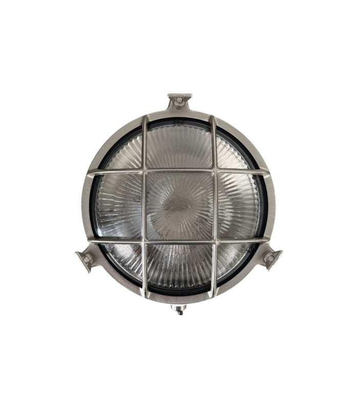 Small Solid Brass Round 21cm Cabin Bulkhead Satin Nickel Finish IP64-12
