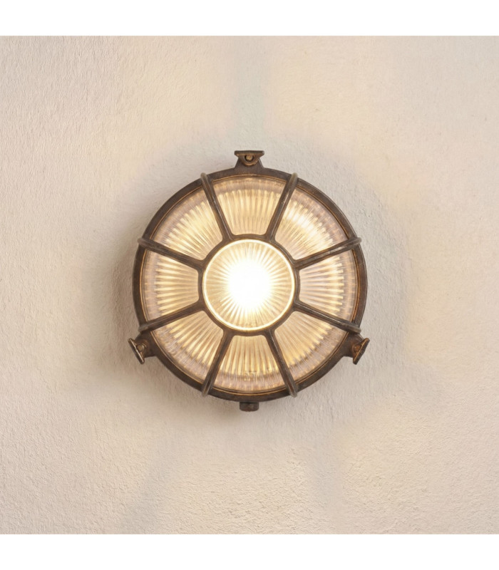Grand Solid Brass Round 22cm Capstan Bulkhead Antique Brass Finish IP64-1