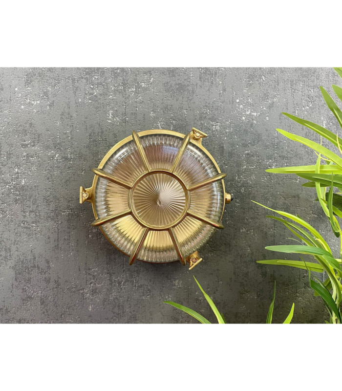 Grand Solid Brass Round 22cm Capstan Bulkhead Raw Brass Finish IP64-7