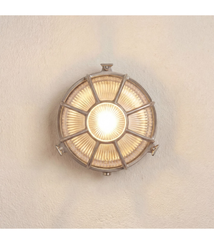 Grand Solid Brass Round 22cm Capstan Bulkhead Satin Nickel Finish IP64-1