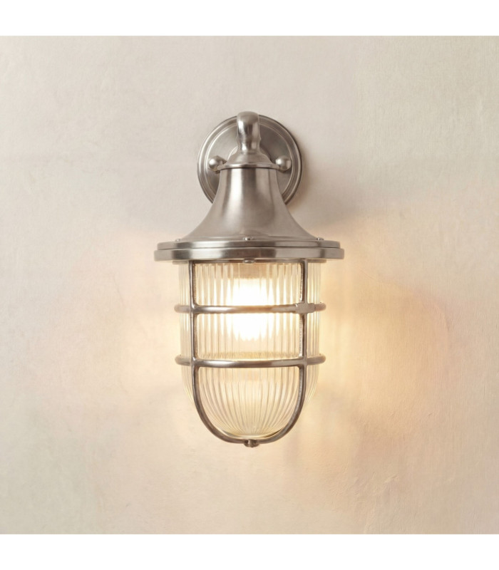 Grant Solid Brass 16cm Tiller Wall Lantern Satin Nickel Finish IP64-1