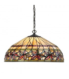 3 Light Large Ceiling Pendant Dark Bronze, Tiffany glass, E27 - 1