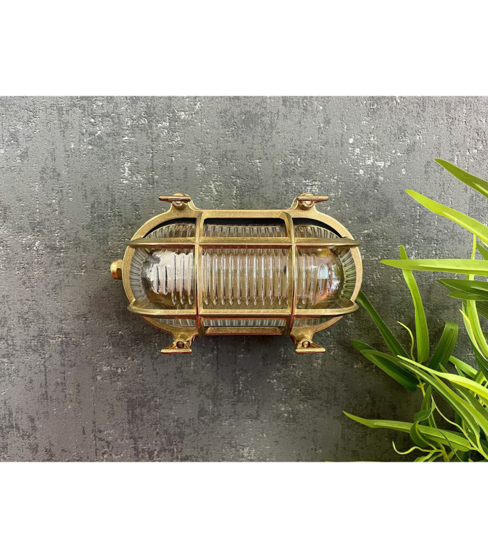 Horatio Solid Brass Oval Junior Bulkhead Antique Brass Finish IP64-8