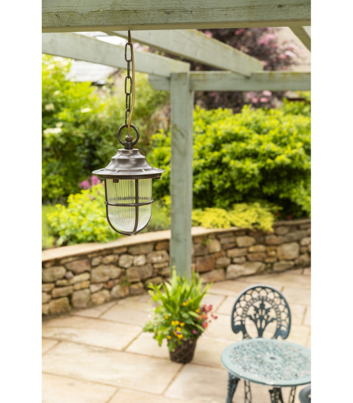 Hull Solid Brass Guard Pendant Lantern Raw Brass Finish IP54-3