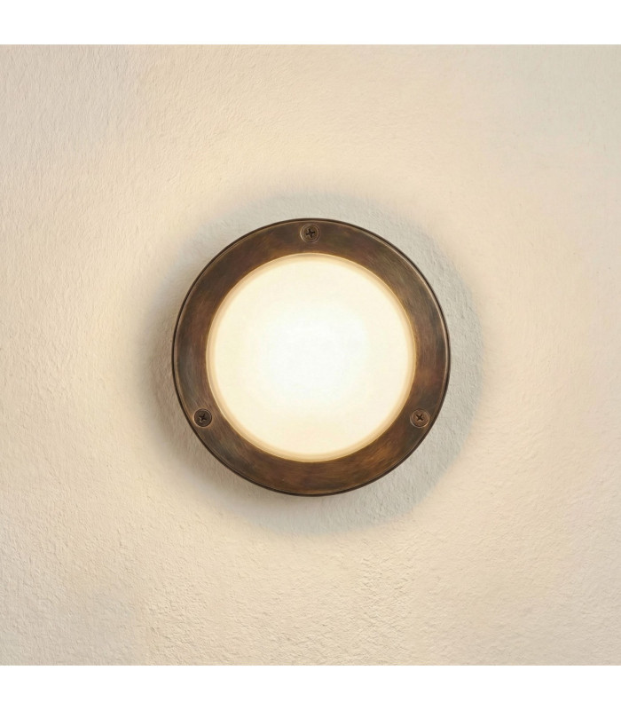 Marina Solid Brass Round 14cm Circular Bulkhead Antique Brass Finish IP64-1