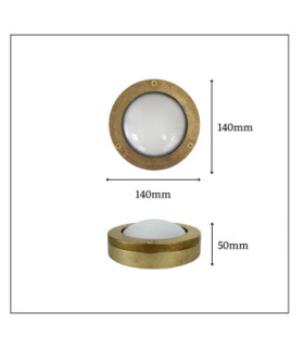 Marina Solid Brass Round 14cm Circular Bulkhead Raw Brass Finish IP64-2