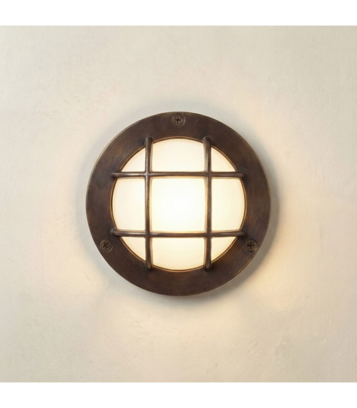 Marina Solid Brass Round 14cm Guard Circular Bulkhead Antique Brass Finish IP64-1