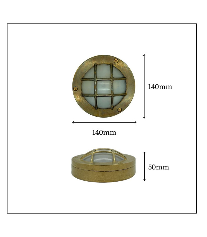Marina Solid Brass Round 14cm Guard Circular Bulkhead Antique Brass Finish IP64