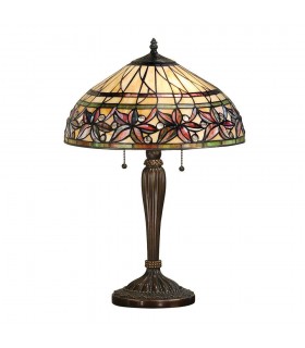 2 Light Medium Table Lamp Tiffany Glass, Dark Bronze Paint with Highlights, E27 - 1
