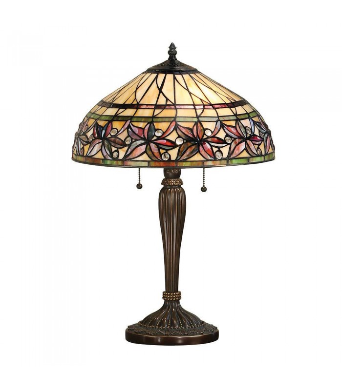 2 Light Medium Table Lamp Tiffany Glass, Dark Bronze Paint with Highlights, E27 - 1