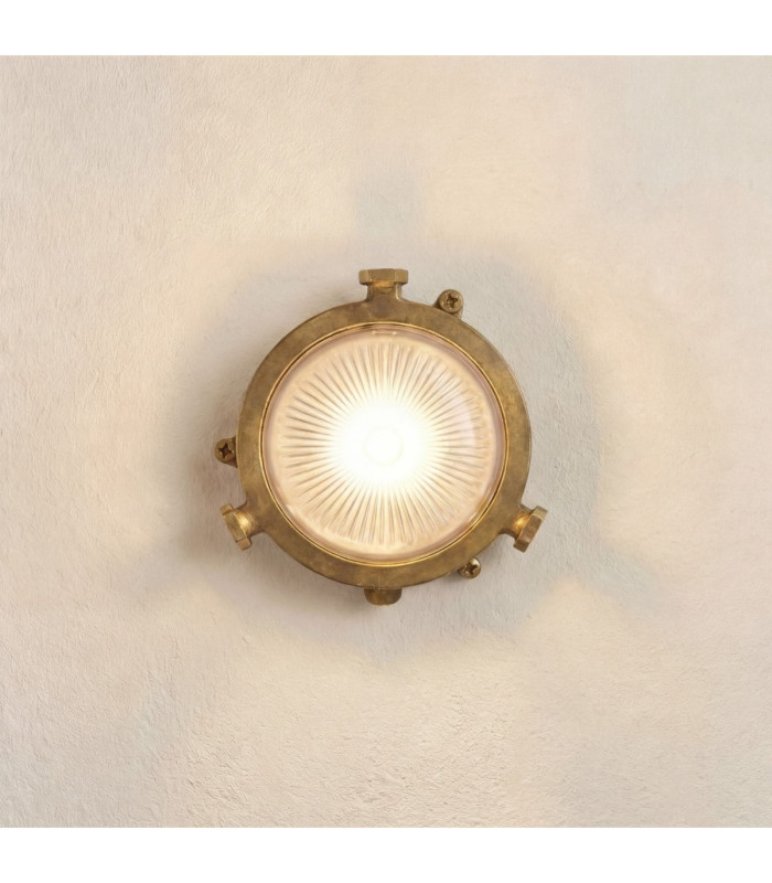 Mini Solid Brass Round 14cm Compass Bulkhead Bulkhead Raw Brass Finish IP44-1