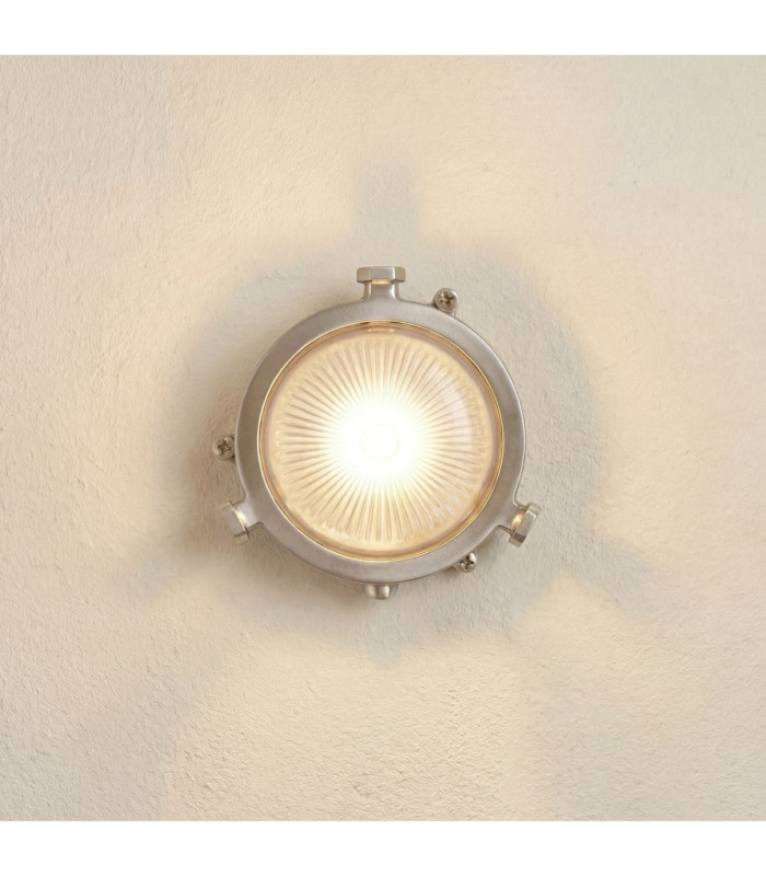 Mini Solid Brass Round 14cm Compass Bulkhead Bulkhead Satin Nickel Finish IP44-1