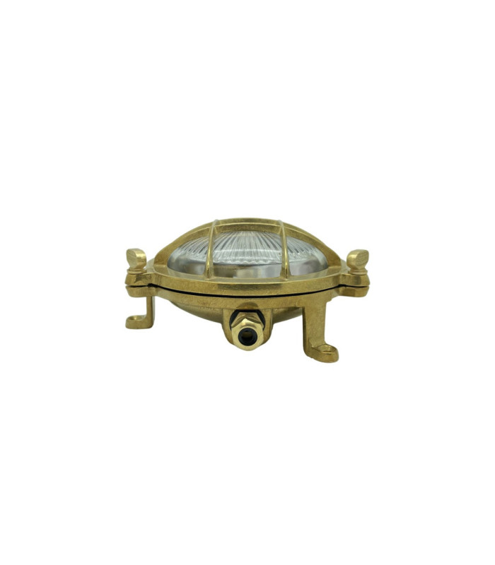 Mini Solid Brass Round 14cm Compass Guard Bulkhead Lamp Antique Brass Finish IP44-5