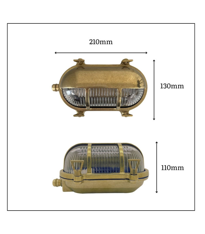 Palaemon Solid Brass Oval Bulkhead Antique Brass Finish IP64-4