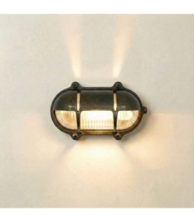 Palaemon Solid Brass Oval North Bulkhead Decorative Uplight Slits Antique Brass Finish IP64-1