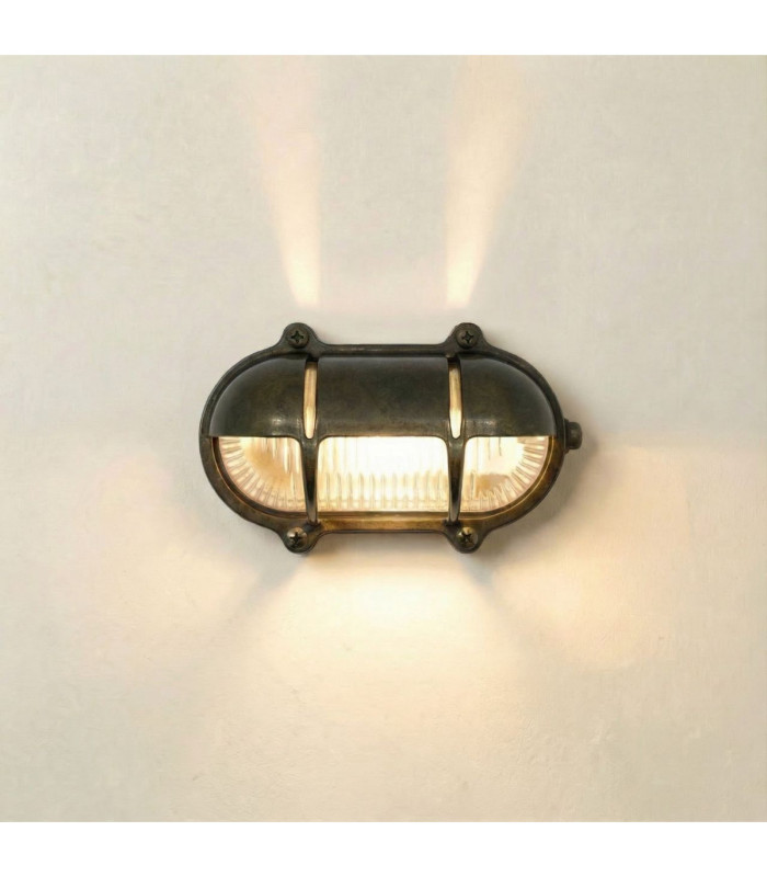 Palaemon Solid Brass Oval North Bulkhead Decorative Uplight Slits Antique Brass Finish IP64-1