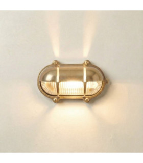 Palaemon Solid Brass Oval North Bulkhead Decorative Uplight Slits Raw Brass Finish IP64-1