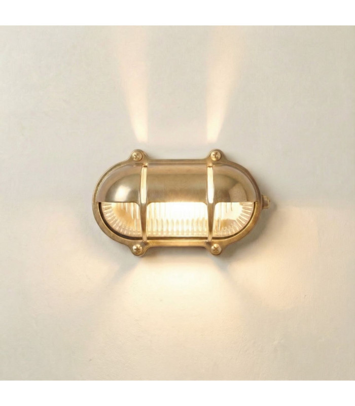 Palaemon Solid Brass Oval North Bulkhead Decorative Uplight Slits Raw Brass Finish IP64-1