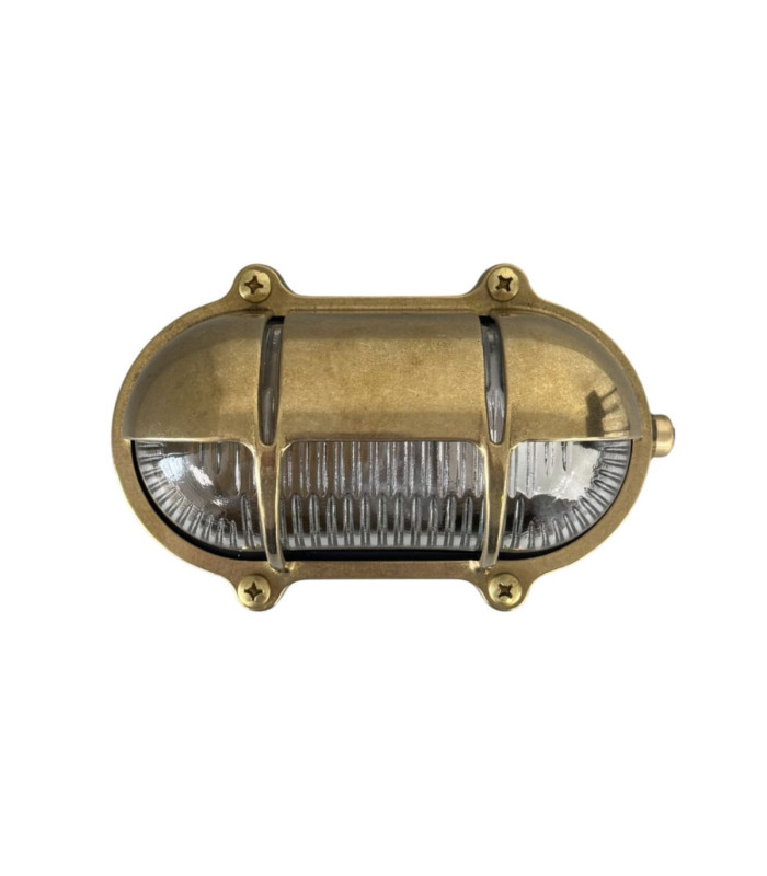 Palaemon Solid Brass Oval North Bulkhead Decorative Uplight Slits Raw Brass Finish IP64