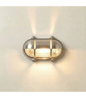 Palaemon Solid Brass Oval North Bulkhead Decorative Uplight Slits Satin Nickel Finish IP64-1
