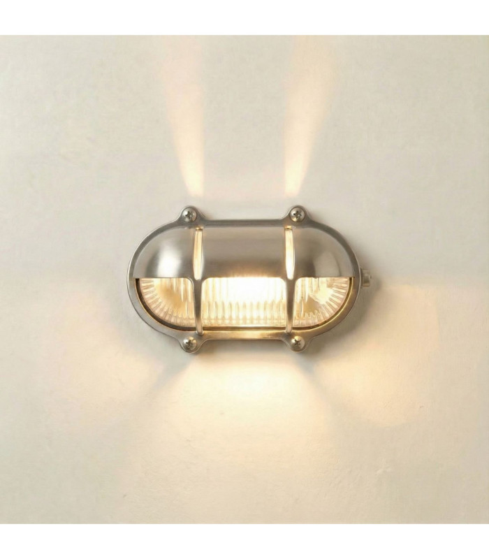 Palaemon Solid Brass Oval North Bulkhead Decorative Uplight Slits Satin Nickel Finish IP64-1