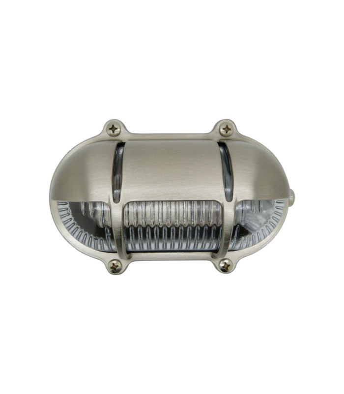 Palaemon Solid Brass Oval North Bulkhead Decorative Uplight Slits Satin Nickel Finish IP64