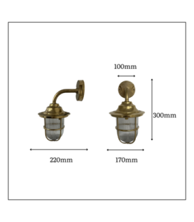 Quinn Solid Brass Guard Wall Lantern Raw Brass Finish IP64-2