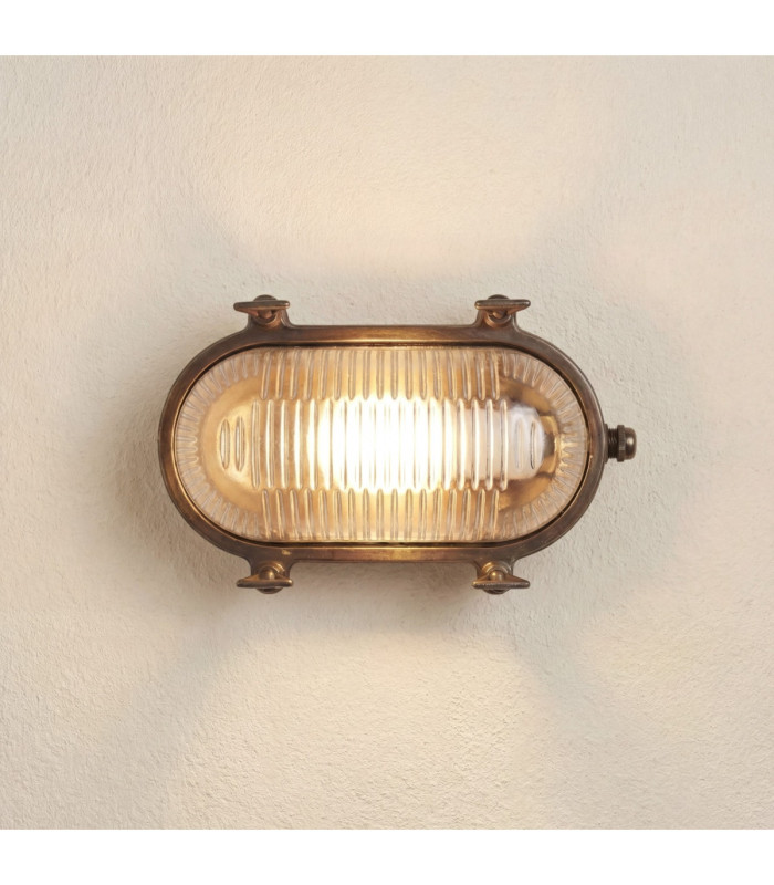 Small Solid Brass Oval Siren Bulkhead without Grill Antique Brass Finish IP64-1