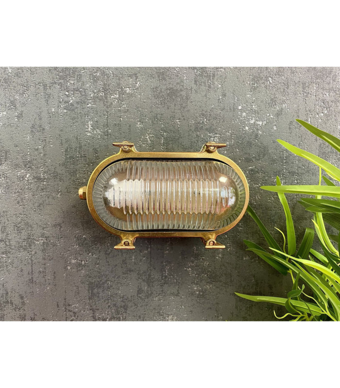 Small Solid Brass Oval Siren Bulkhead without Grill Raw Brass Finish IP64
