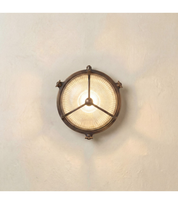 Trident Solid Brass Porthole Circular Bulkhead Lamp Antique Brass Finish IP64-1
